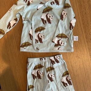 Milkbarn Panda Umbrella Pajama Set - Light Blue and Olive